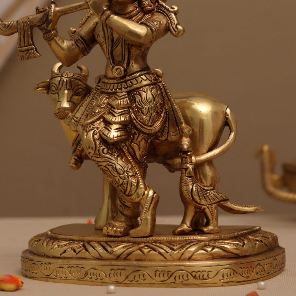 Brass krishna idol height 8 inch
